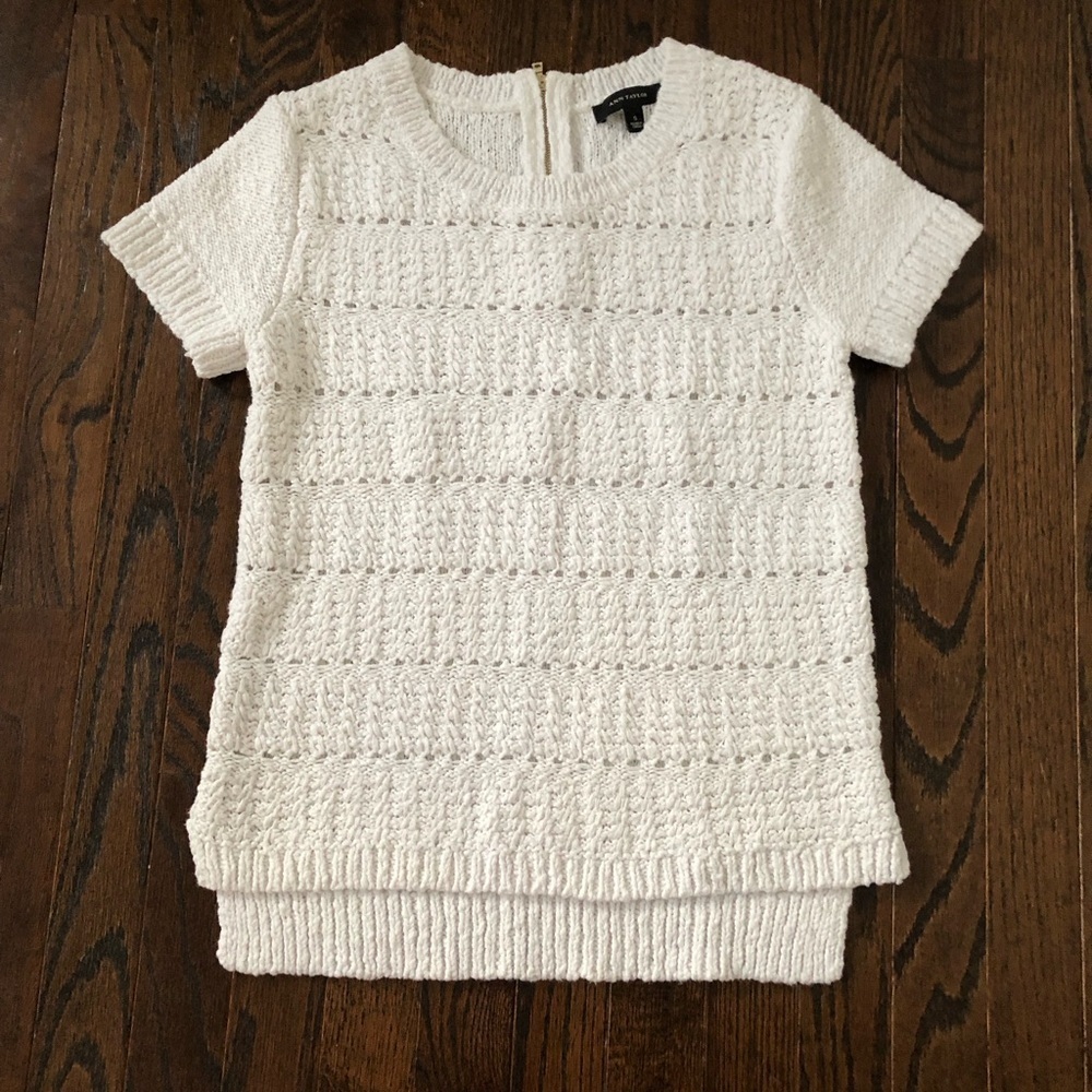 Ann Taylor Women’s S White Chunky Open-Stitch Kniy Heavy Short-Sleeved Sweater